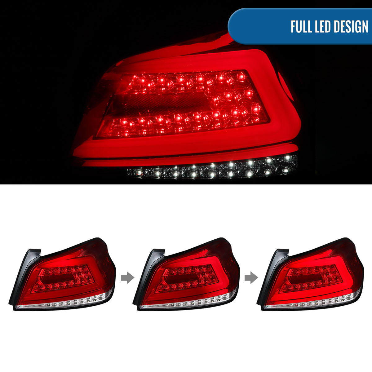 Ronnin - Fits 2015-2021 Subaru WRX US Spec Upgrade Sequential Turn Signals Full LED Tail Lights Assembly Pair | Red