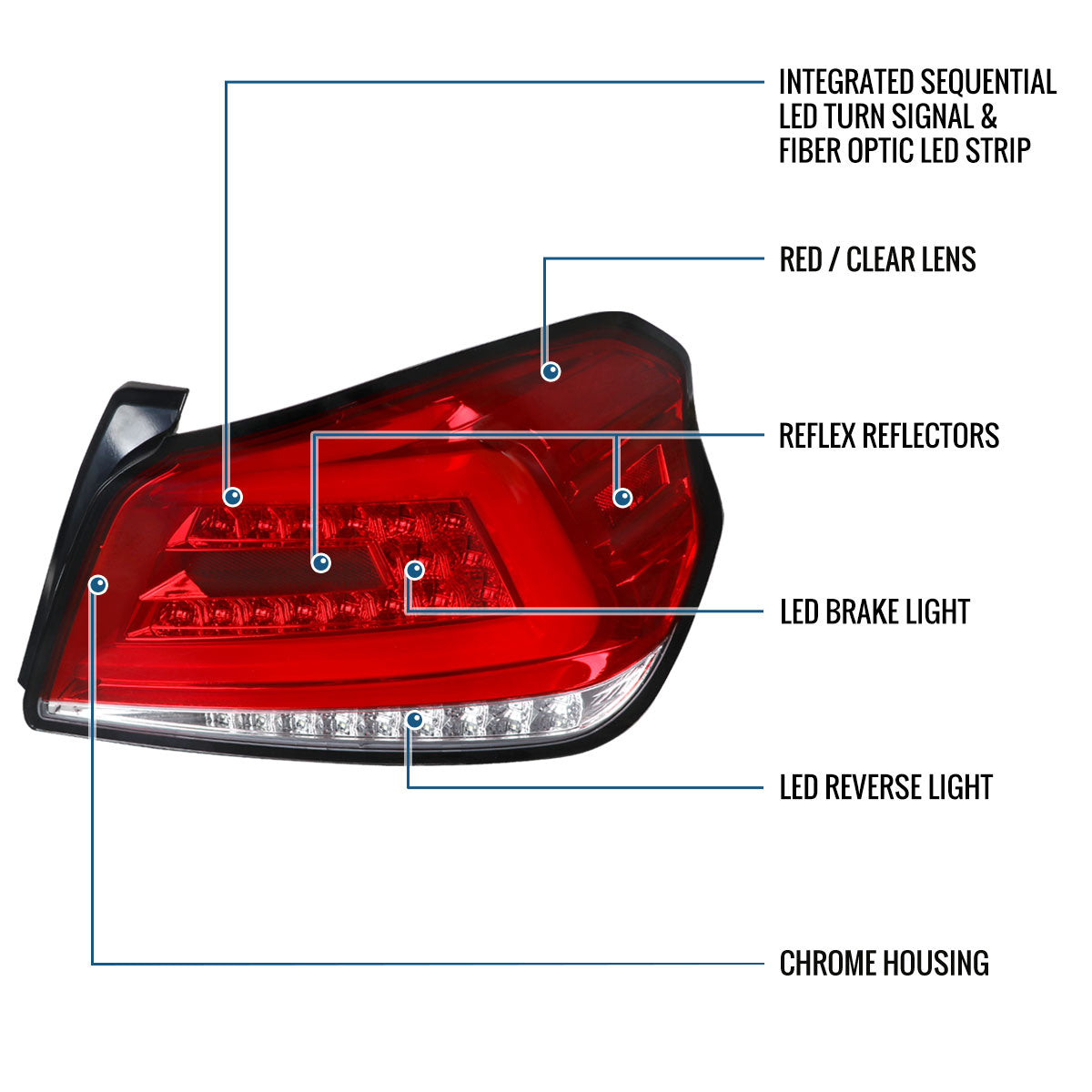 Ronnin - Fits 2015-2021 Subaru WRX US Spec Upgrade Sequential Turn Signals Full LED Tail Lights Assembly Pair | Red