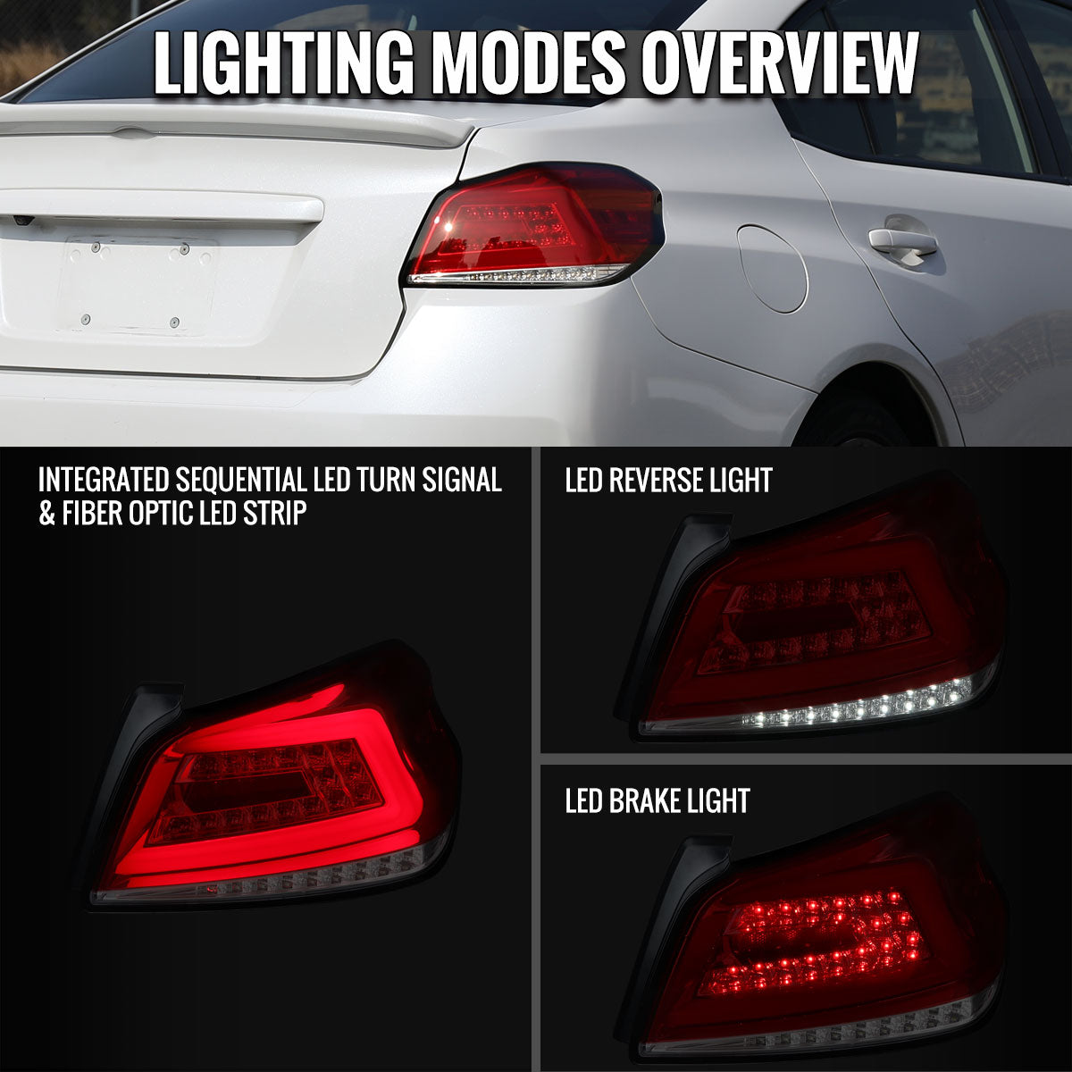 Ronnin - Fits 2015-2021 Subaru WRX US Spec Upgrade Sequential Turn Signals Full LED Tail Lights Assembly Pair | Red