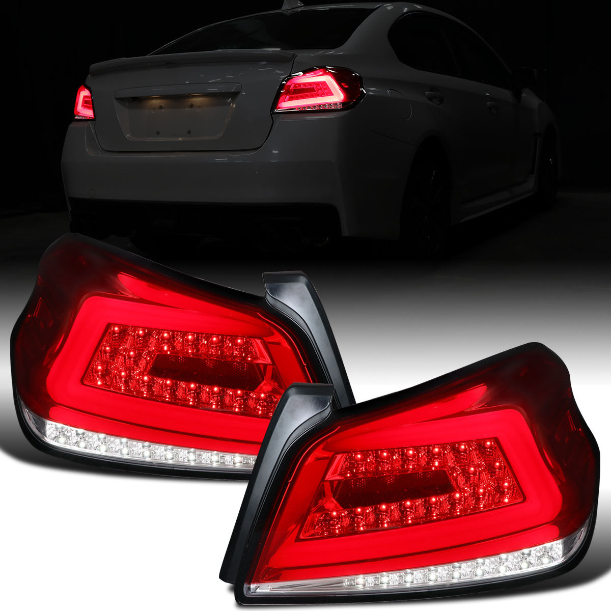 Ronnin - Fits 2015-2021 Subaru WRX US Spec Upgrade Sequential Turn Signals Full LED Tail Lights Assembly Pair | Red
