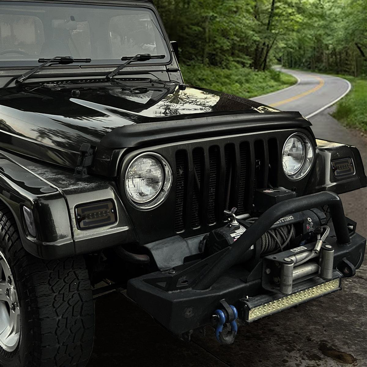 Ronnin - Fits 1997-2006 Jeep TJ Wrangler Upgrade LED Running Lights Sequential Turn Signals Corner Bumper Lights Assembly Pair | Smoke