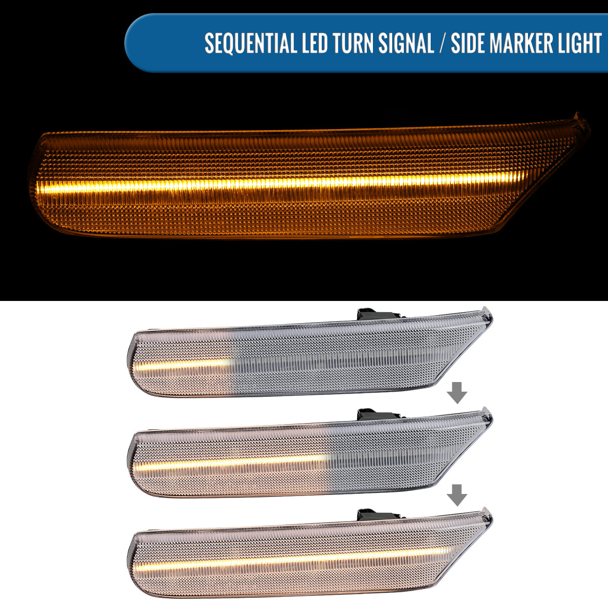 Ronnin - Fits 1997-2004 Porsche Boxster 986 1997-2005 Porsche 911 996 Coupe Convertible Targa LED Sequential Turn Signals Side Marker Bumper Lights Assembly Pair | Clear