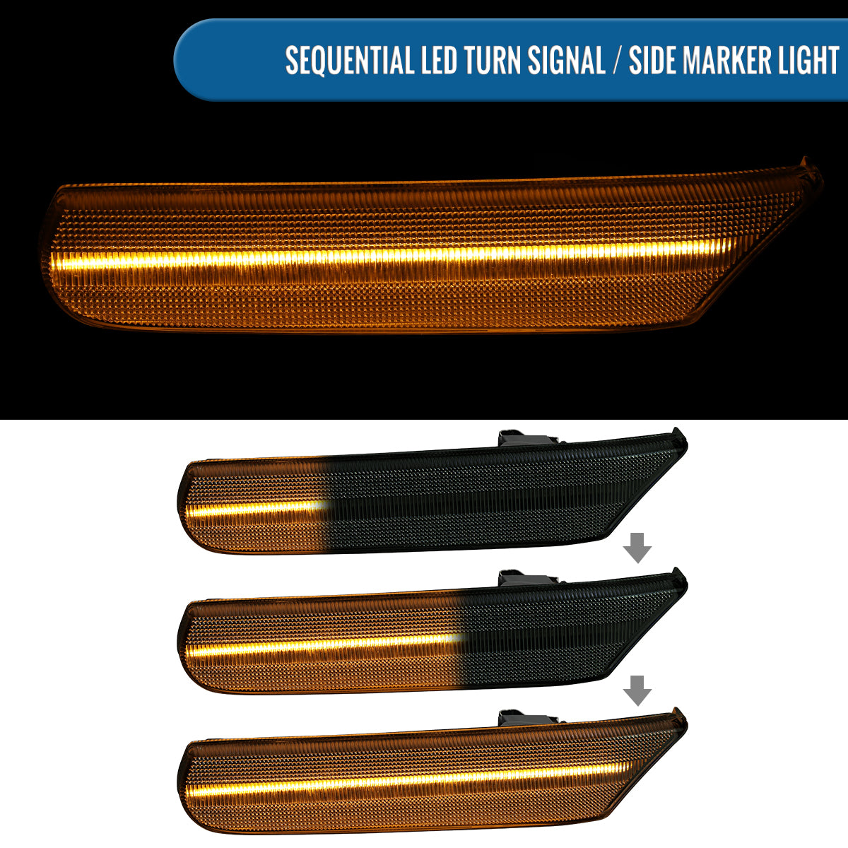 Ronnin - Fits 1997-2004 Porsche Boxster 986 1997-2005 Porsche 911 996 Coupe Convertible Targa LED Sequential Turn Signals Side Marker Bumper Lights Assembly Pair | Smoke