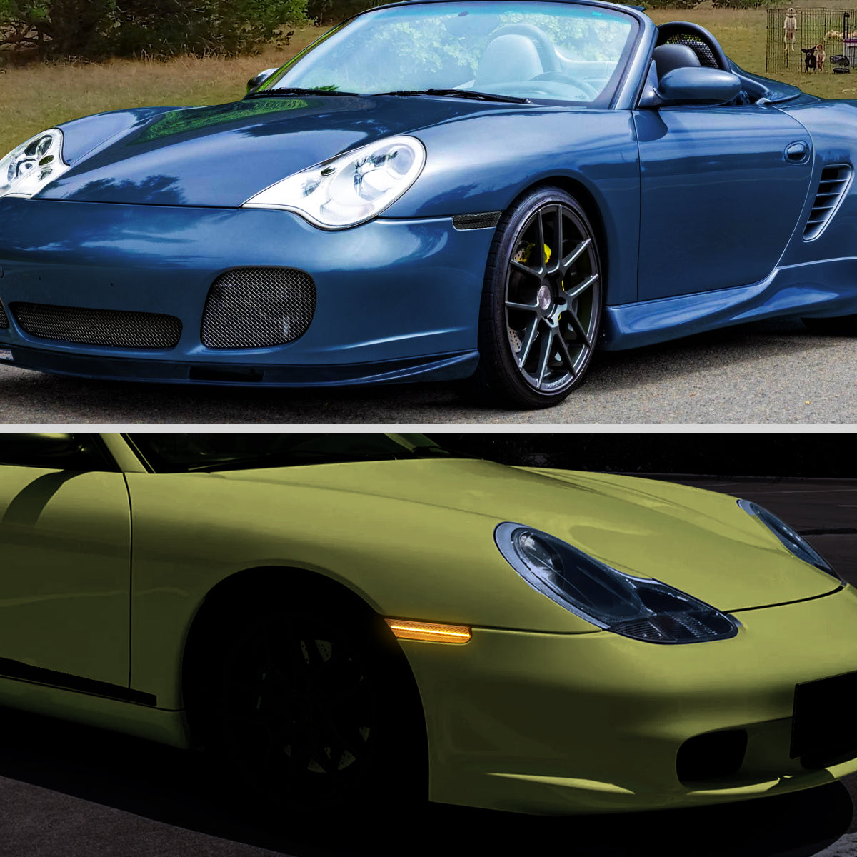 Ronnin - Fits 1997-2004 Porsche Boxster 986 1997-2005 Porsche 911 996 Coupe Convertible Targa LED Sequential Turn Signals Side Marker Bumper Lights Assembly Pair | Smoke