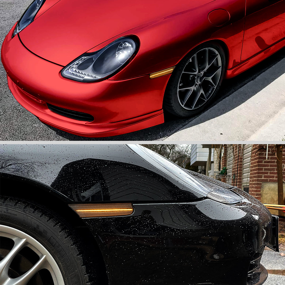 Ronnin - Fits 1997-2004 Porsche Boxster 986 1997-2005 Porsche 911 996 Coupe Convertible Targa LED Sequential Turn Signals Side Marker Bumper Lights Assembly Pair | Smoke