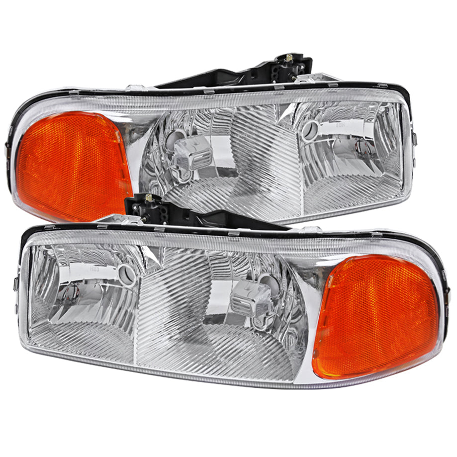 Ronnin - Fits 1999-2007 GMC Sierra 1500 2500 3500 2000-2006 Yukon XL Denali Headlights Head Lamps Factory Replacement Pair | Chrome