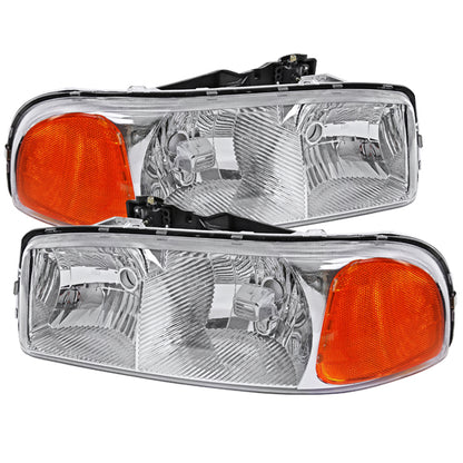 Ronnin - Fits 1999-2007 GMC Sierra 1500 2500 3500 2000-2006 Yukon XL Denali Headlights Head Lamps Factory Replacement Pair | Chrome