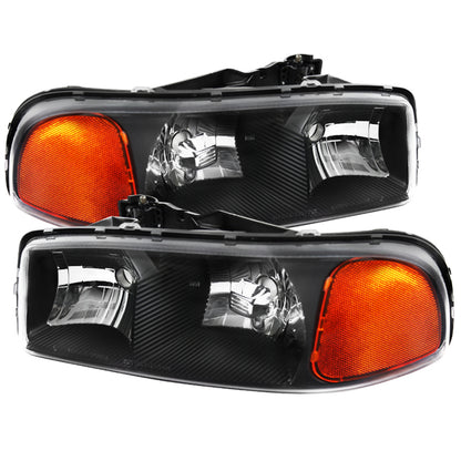 Ronnin - Fits 1999-2007 GMC Sierra 1500 2500 3500 2000-2006 Yukon XL Denali Headlights Head Lamps Factory Replacement Pair | Black