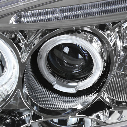 Ronnin - Fits 2001-2003 Honda Civic 2-Door 4-Door LED Angel Eyes Dual Halo Rims Projector Headlights Replacement Pair | Chrome