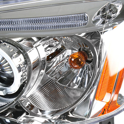 Ronnin - Fits 2001-2003 Honda Civic 2-Door 4-Door LED Angel Eyes Dual Halo Rims Projector Headlights Replacement Pair | Chrome
