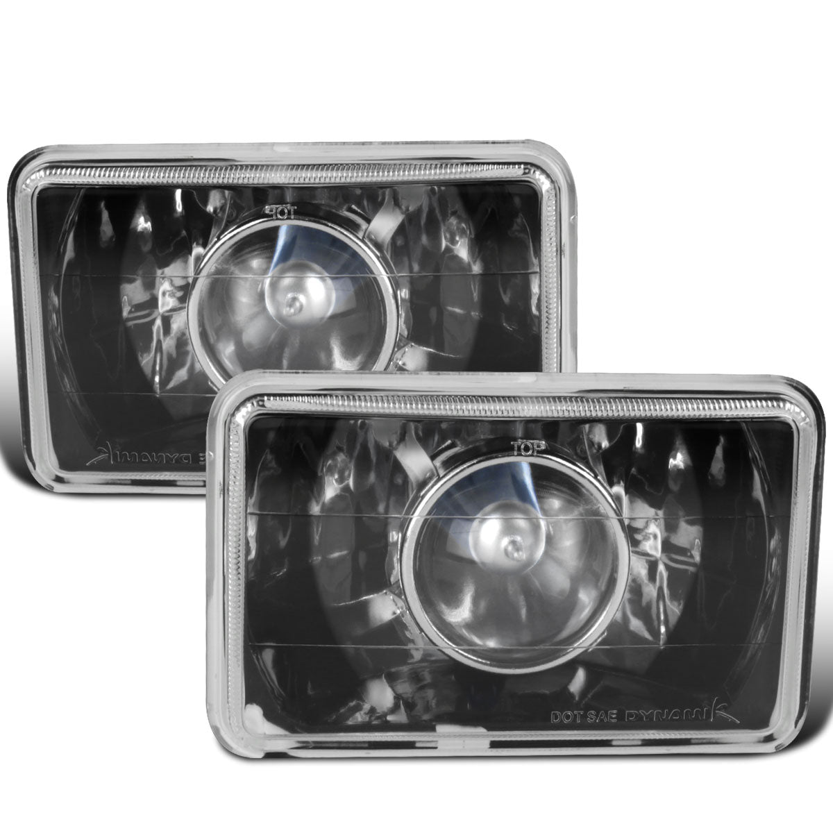 Ronnin - Fits All Vehicles with 4" X 6" Sealed Beam Projector Headlights H4651 H4652 H4656 H4666 H6545 Pair | Black