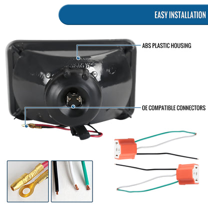 Ronnin - Fits Vehicles with 7" X 6" Sealed Beam Projector Headlights H6054 H6014 H6052 H5054 6054 6052 Pair | Chrome