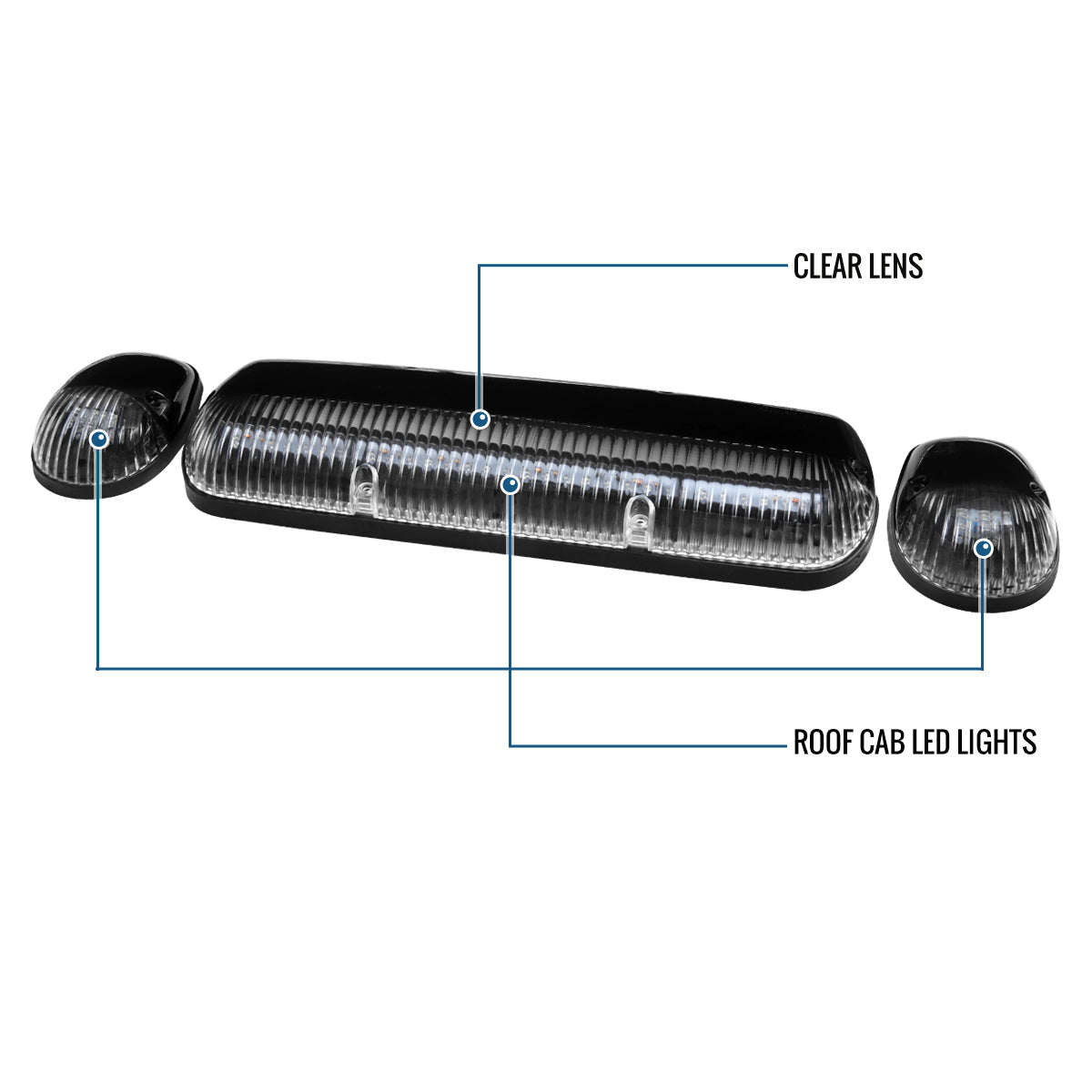 Amber LED Cab Roof Top Marker Clearance Lights 3 Pieces | Clear