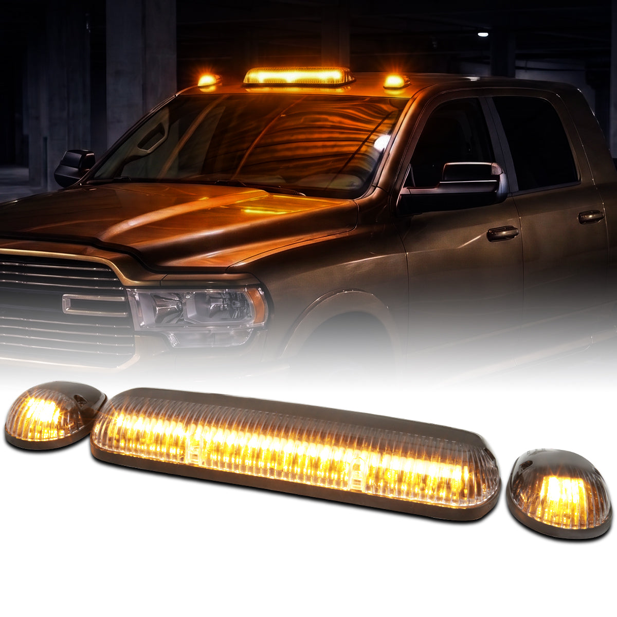 Amber LED Cab Roof Top Marker Clearance Lights 3 Pieces | Clear