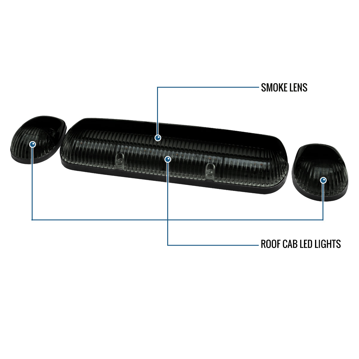 Amber LED Cab Roof Top Marker Clearance Lights 3 Pieces | Smoke