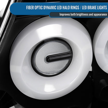Ronnin - Compatible con Infiniti G35 Coupé 2 puertas 2003-2007 Luces traseras LED secuenciales completas Par de montaje de lámparas de freno | Negro brillante | Aros de halo blancos