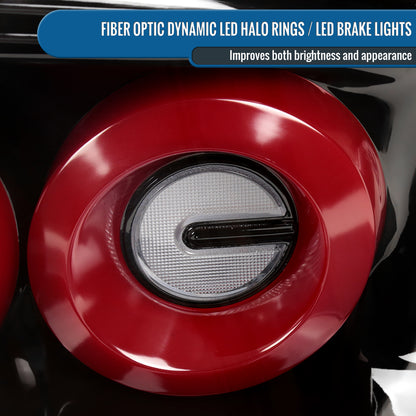 Ronnin - Fits 2003-2007 Infiniti G35 Coupe 2-Door Full LED Sequential Tail Lights Brake Lamps Assembly Pair | Glossy Black | Red Halo Rims