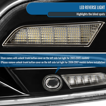 Ronnin - Fits 2003-2007 Infiniti G35 Coupe 2-Door Full LED Sequential Tail Lights Brake Lamps Assembly Pair | Glossy Black | Red Halo Rims