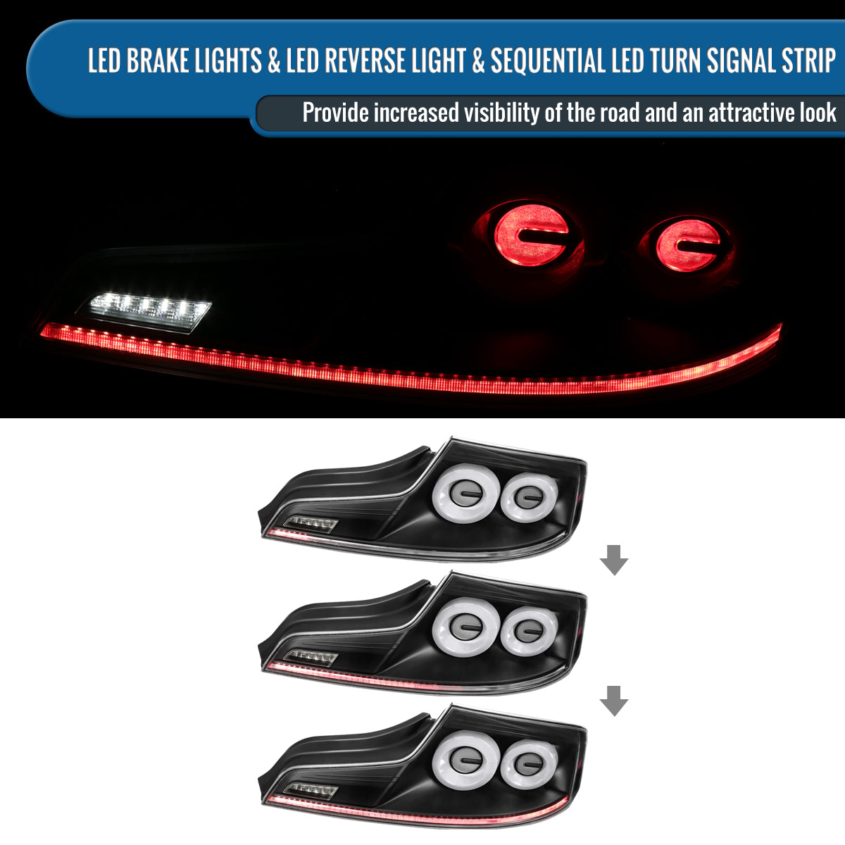 Ronnin - Fits 2003-2007 Infiniti G35 Coupe 2-Door Full LED Sequential Tail Lights Brake Lamps Assembly Pair | Black | White Halo Rims