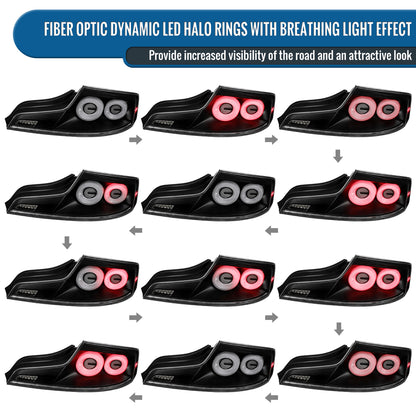 Ronnin - Fits 2003-2007 Infiniti G35 Coupe 2-Door Full LED Sequential Tail Lights Brake Lamps Assembly Pair | Black | White Halo Rims