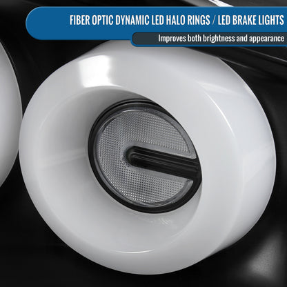 Ronnin - Fits 2003-2007 Infiniti G35 Coupe 2-Door Full LED Sequential Tail Lights Brake Lamps Assembly Pair | Black | White Halo Rims