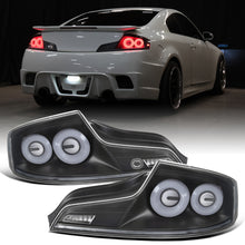 Ronnin - Fits 2003-2007 Infiniti G35 Coupe 2-Door Full LED Sequential Tail Lights Brake Lamps Assembly Pair | Black | White Halo Rims