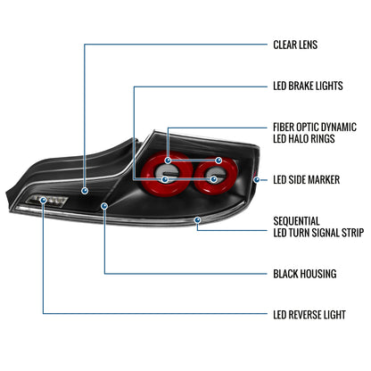 Ronnin - Fits 2003-2007 Infiniti G35 Coupe 2-Door Full LED Sequential Tail Lights Brake Lamps Assembly Pair | Black | Red Halo Rims