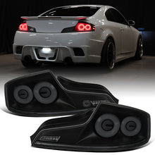 Ronnin - Fits 2003-2007 Infiniti G35 Coupe 2-Door Full LED Sequential Tail Lights Brake Lamps Assembly Pair | Black Smoke | White Halo Rims