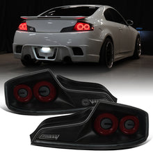 Ronnin - Fits 2003-2007 Infiniti G35 Coupe 2-Door Full LED Sequential Tail Lights Brake Lamps Assembly Pair | Black Smoke | Red Halo Rims