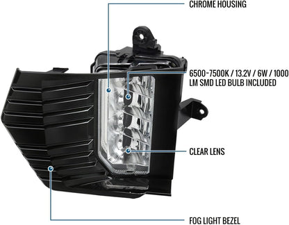 Ronnin LED Fog Lights Assembly Pair, Chrome | Fits 2021-2024 GMC Yukon Yukon XL, Replacement