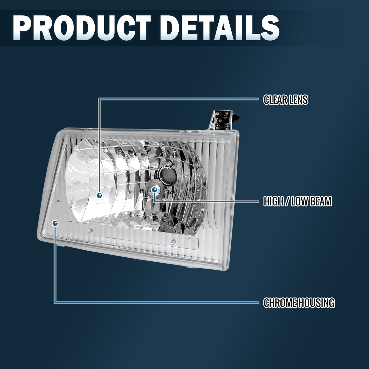 1992-2007 Ford Econoline E-Series Headlights Replacement Pair | Chrome