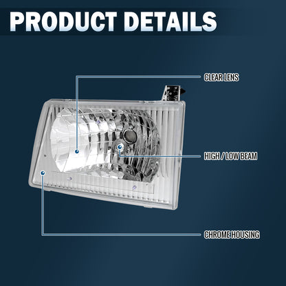 1992-2007 Ford Econoline E-Series Headlights Replacement Pair | Chrome