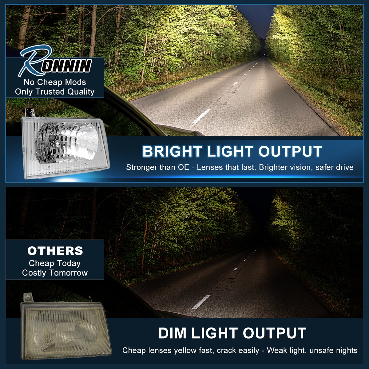 1992-2007 Ford Econoline E-Series Headlights Replacement Pair | Chrome