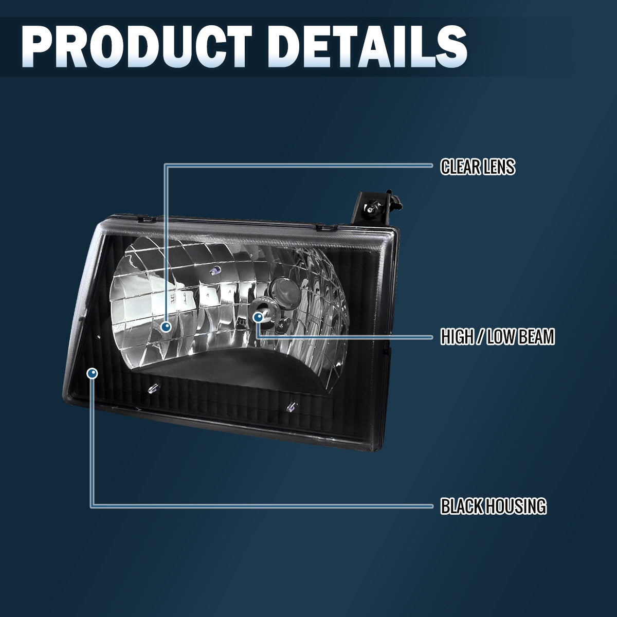 1992-2007 Ford Econoline E-Series Headlights Replacement Pair | Black