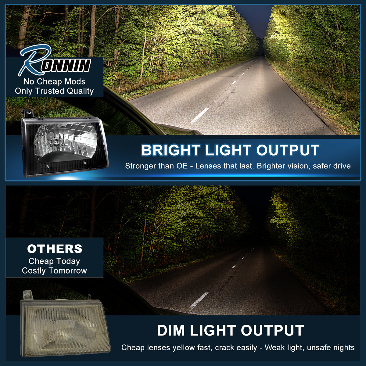 1992-2007 Ford Econoline E-Series Headlights Replacement Pair | Black