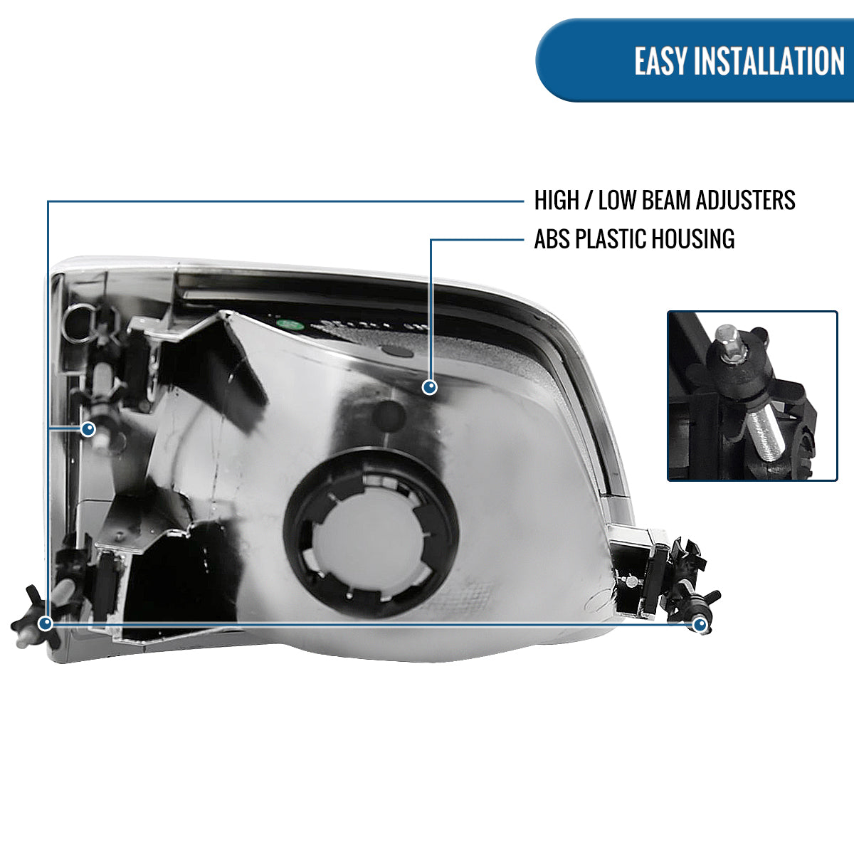 Ronnin - Fits 1997-2003 Ford F150 Expedition Headlights Factory Replacement Assembly Pair | Chrome