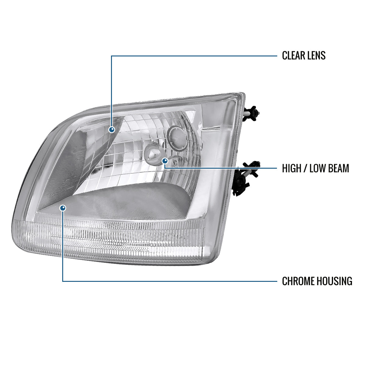 Ronnin - Fits 1997-2003 Ford F150 Expedition Headlights Factory Replacement Assembly Pair | Chrome