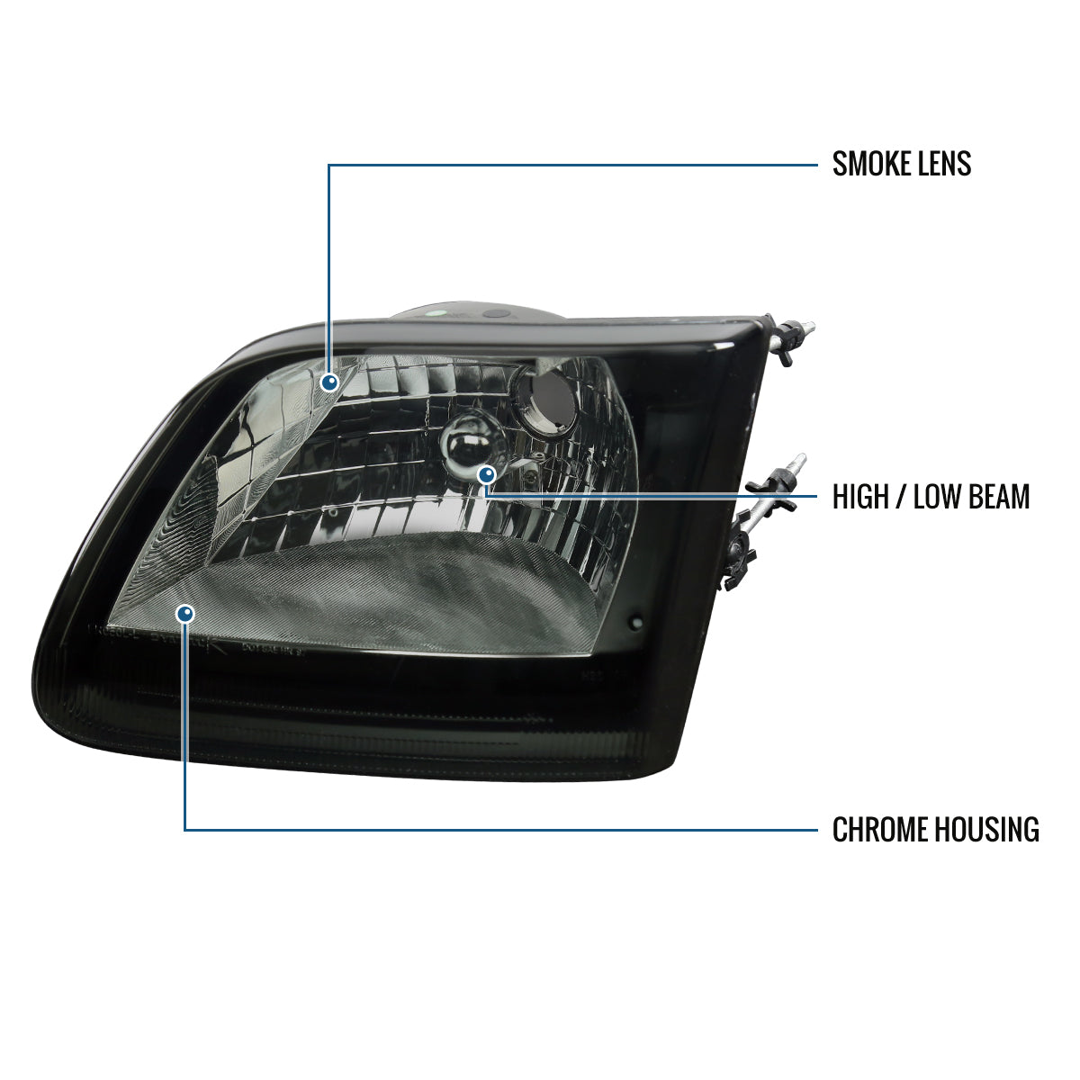Ronnin - Fits 1997-2003 Ford F150 Expedition Headlights Factory Replacement Assembly Pair | Smoke