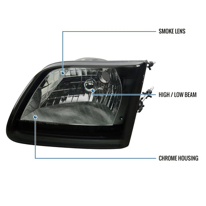 Ronnin - Fits 1997-2003 Ford F150 Expedition Headlights Factory Replacement Assembly Pair | Smoke