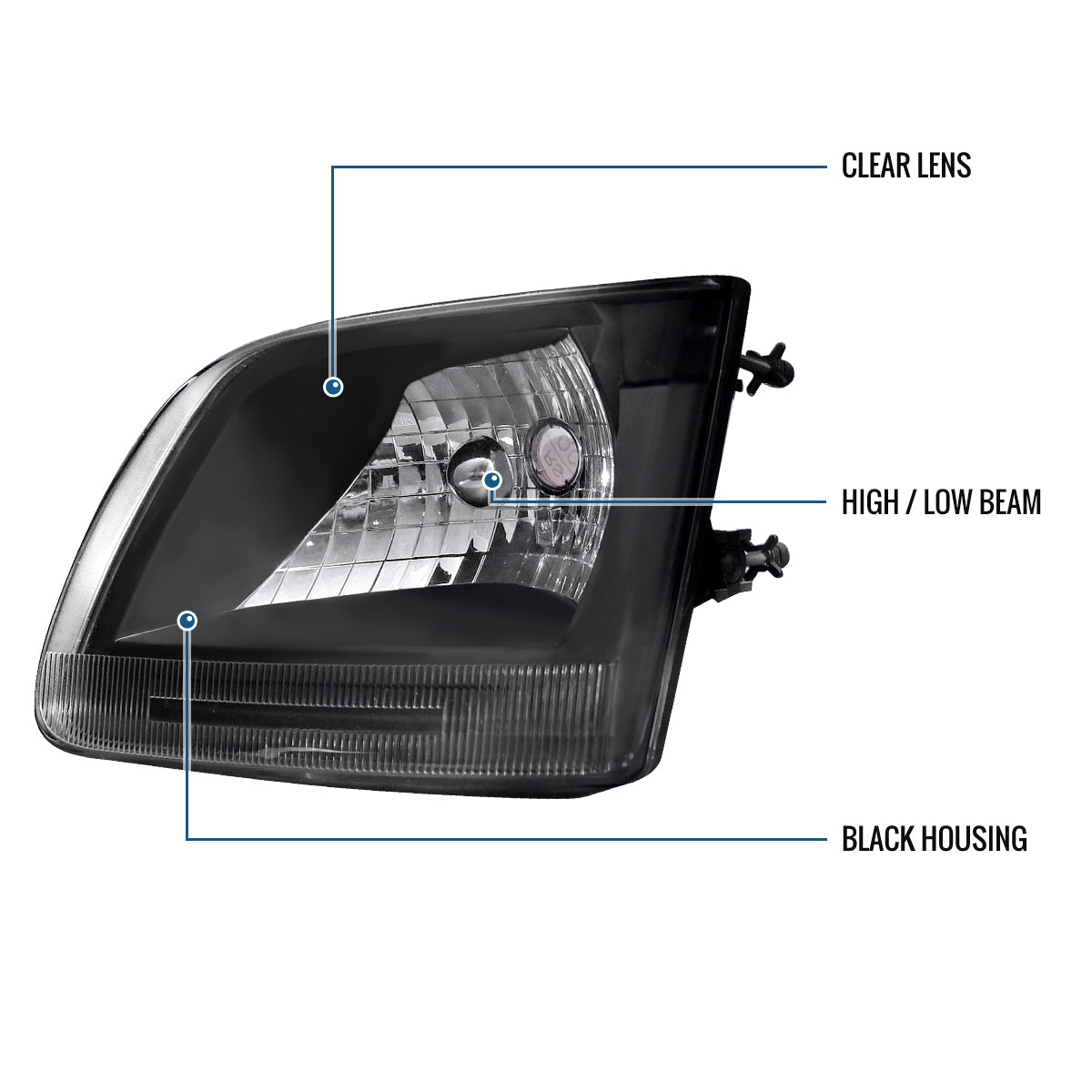 Ronnin - Fits 1997-2003 Ford F150 Expedition Headlights Factory Replacement Assembly Pair | Black