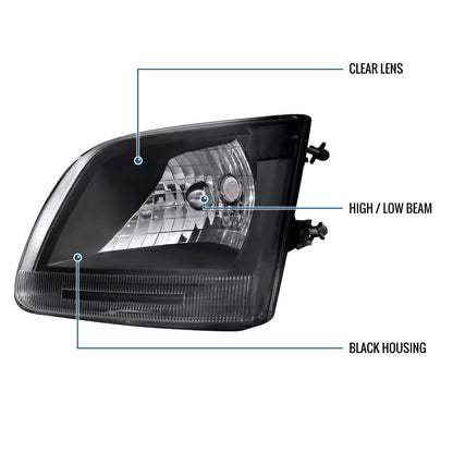 Ronnin - Fits 1997-2003 Ford F150 Expedition Headlights Factory Replacement Assembly Pair | Black