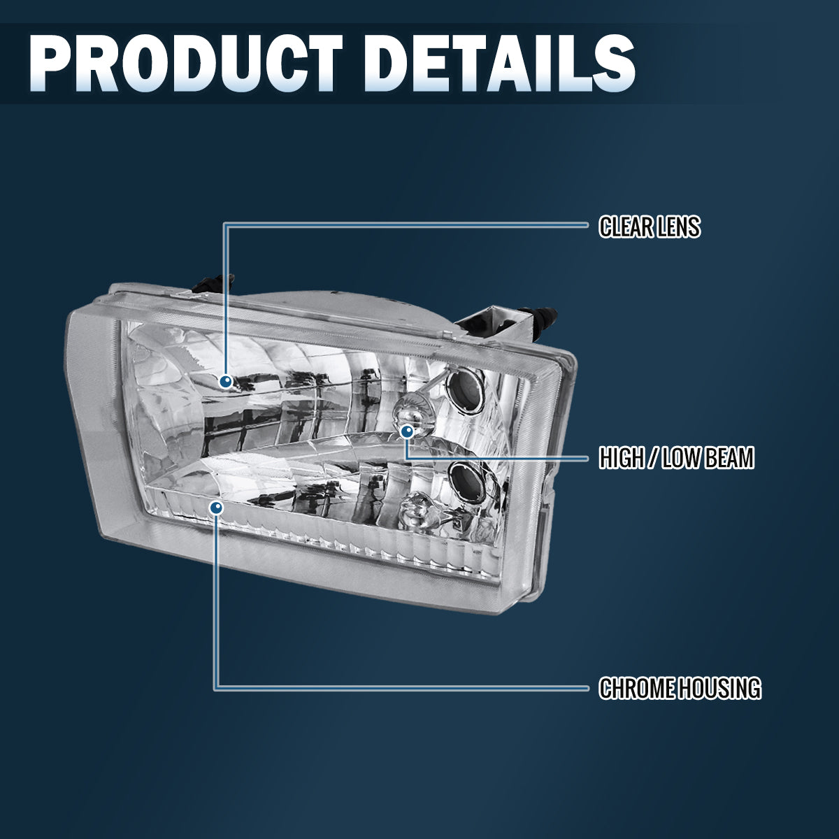 1999-2004 Ford F250 F350 F450 F550 2000-2004 Excursion US Spec Halogen Headlights Replacement Assembly Pair | Chrome