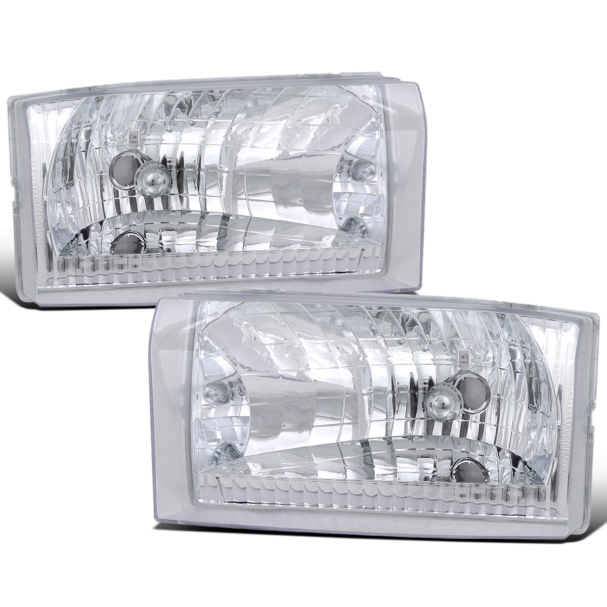 1999-2004 Ford F250 F350 F450 F550 2000-2004 Excursion US Spec Halogen Headlights Replacement Assembly Pair | Chrome