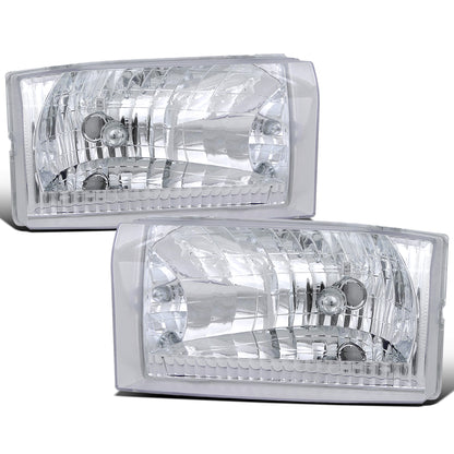 1999-2004 Ford F250 F350 F450 F550 2000-2004 Excursion US Spec Halogen Headlights Replacement Assembly Pair | Chrome