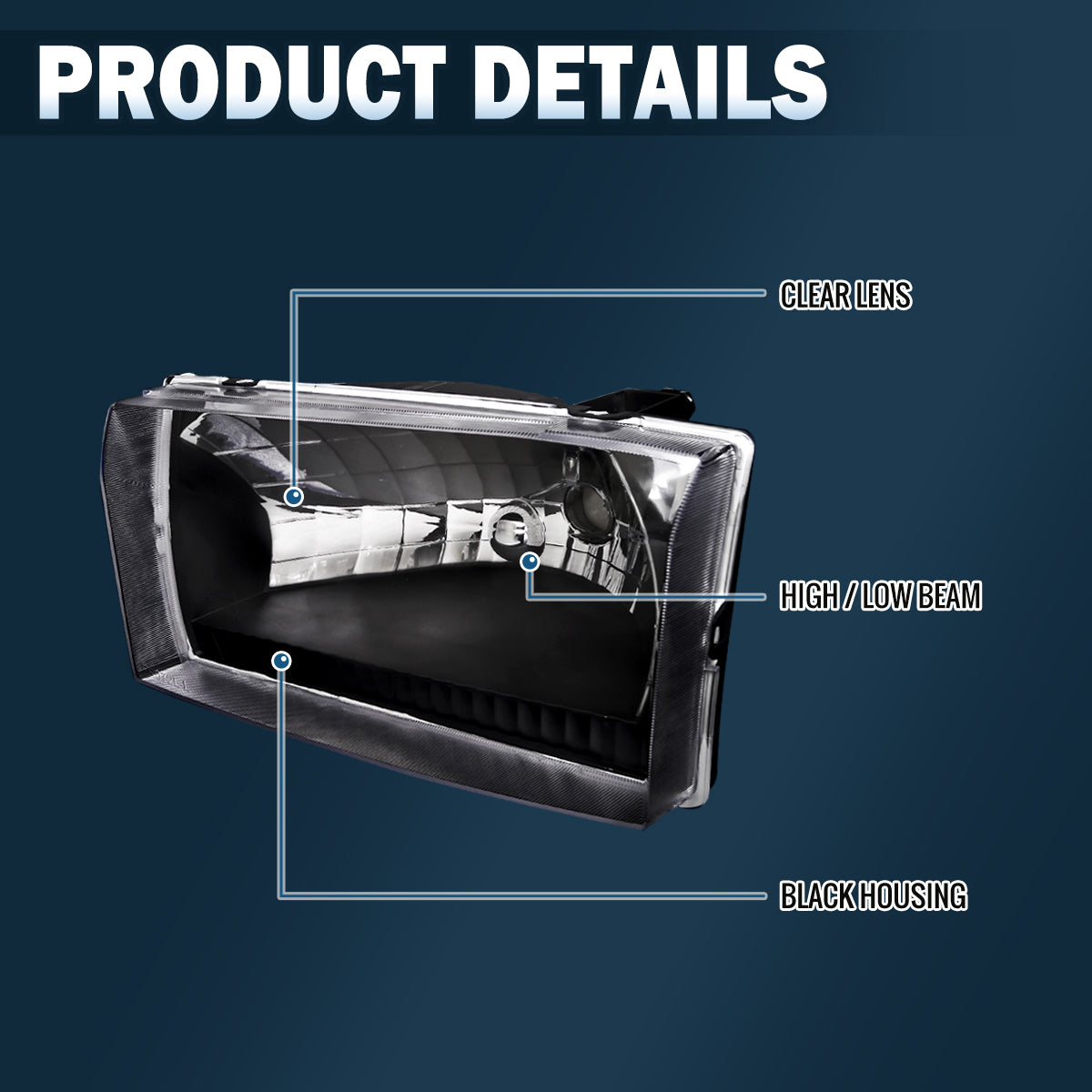 1999-2004 Ford F250 F350 F450 F550 2000-2004 Excursion US Spec Halogen Headlights Replacement Assembly Pair | Black