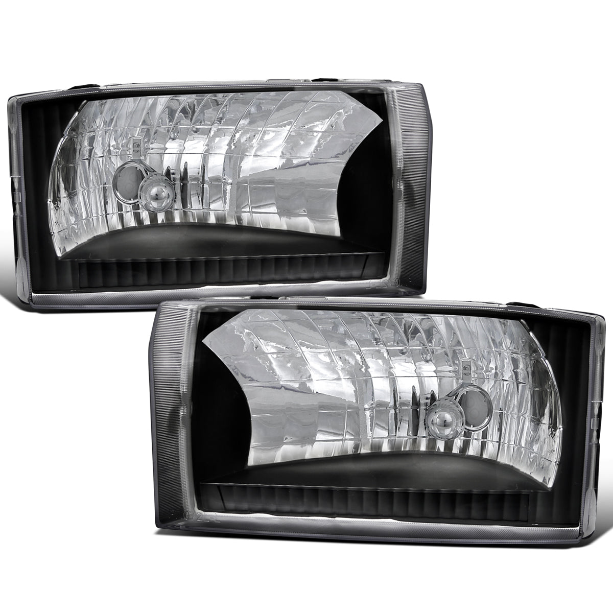 1999-2004 Ford F250 F350 F450 F550 2000-2004 Excursion US Spec Halogen Headlights Replacement Assembly Pair | Black