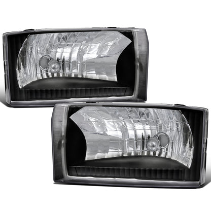 1999-2004 Ford F250 F350 F450 F550 2000-2004 Excursion US Spec Halogen Headlights Replacement Assembly Pair | Black