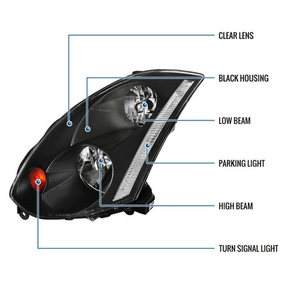 Ronnin - Fits 2003-2005 Infiniti G35 2Dr Coupe Xenon HID Factory Replacement Headlights Assembly Pair | Black