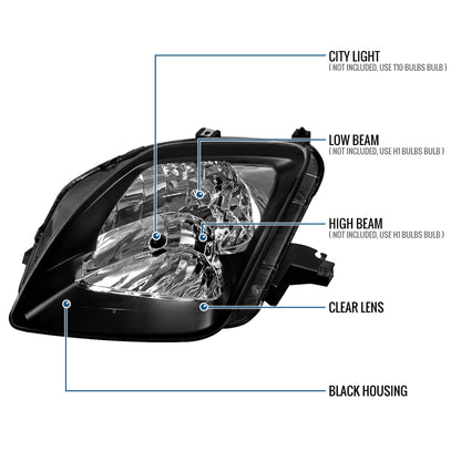 Ronnin - Fits 1997-2001 Honda Prelude Headlights Assembly Factory Direct Replacement Pair | Black