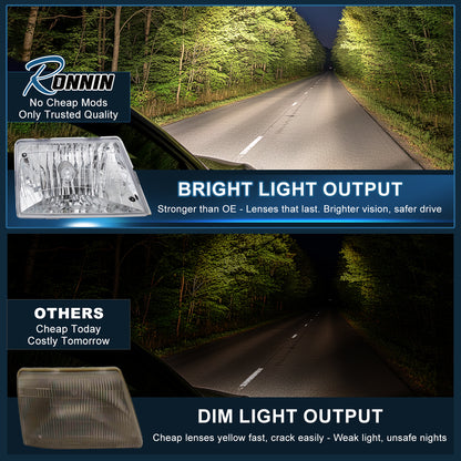 Ronnin - Fits 1998-2000 Ford Ranger Halogen Headlights Pair | Chrome